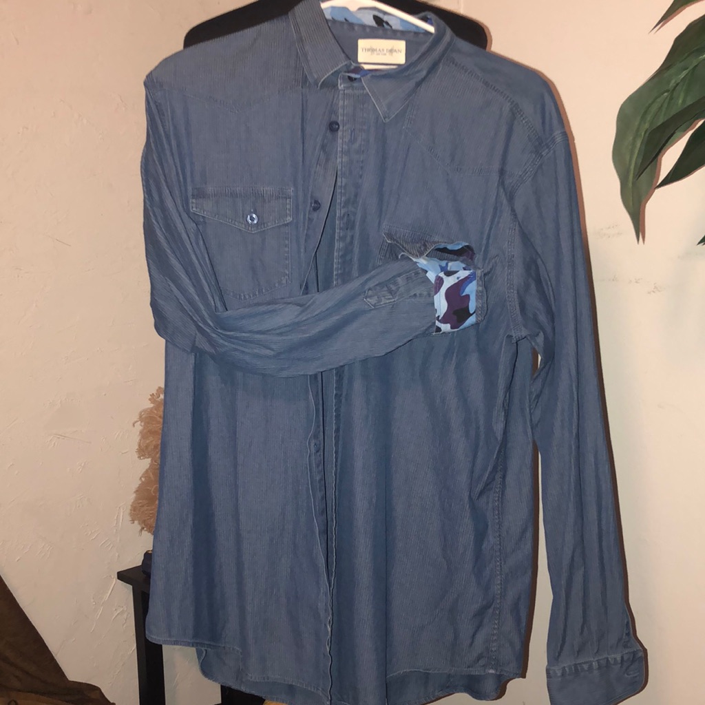Thomas Dean Men’s Button Down Shirt Blue Xl
